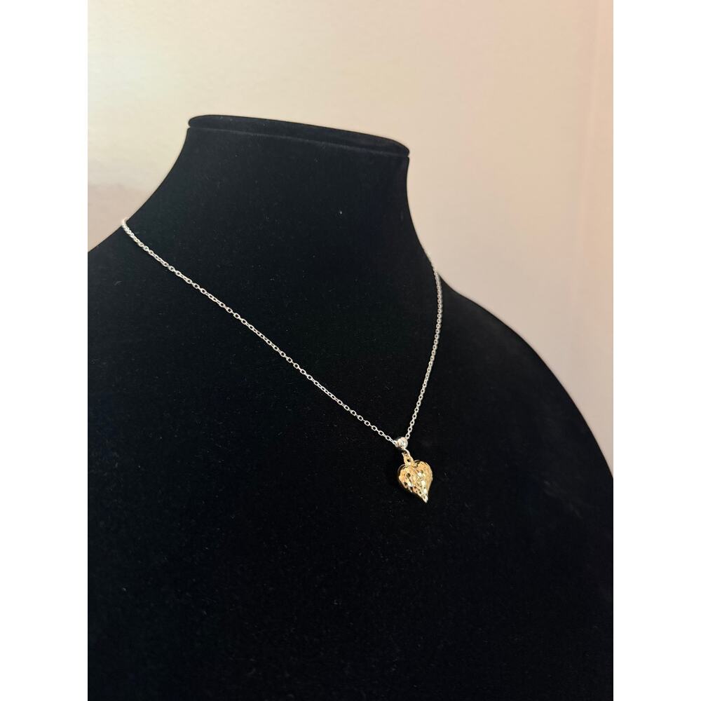 Ultrafine 950 silver two tone 18k plates hammered heart necklace - Picture 3 of 3
